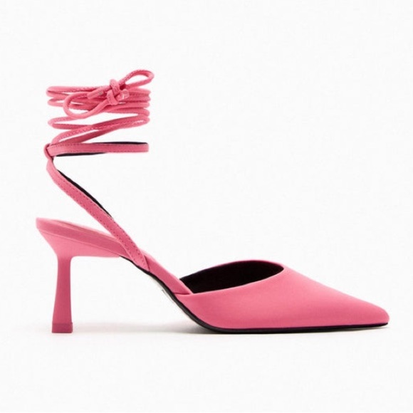 NWT. Zara Pink Heeled Fabric Slingback Shoes. Size 6,5. - Picture 1 of 6